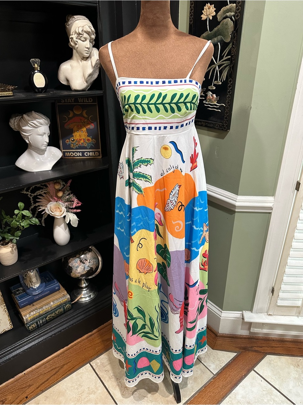 Tropical Spaghetti Strap Maxi Dress – Size Small